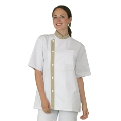 Tunique de travail femme Blanche et Beige usage cuisine ou medical