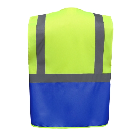 Gilet multifonction haute visibilité Jaune fluo / Bleu royal – Yoko – vue 2