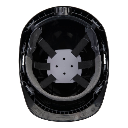 Casque de chantier ventilé à harnais textile réglable Noir – Portwest PS55