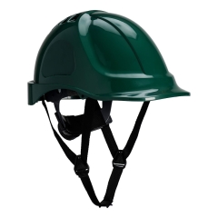 Casque de chantier ventilé à harnais textile réglable Vert – Portwest PS55