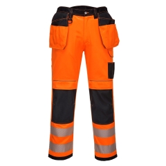 Pantalon haute visibilité PW3 poches flottantes multifonctions Orange/noir coupe courte – Portwest T501