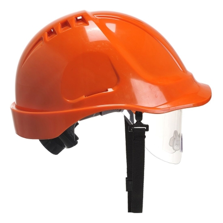 Casque de chantier ventilé avec visière rétractable Orange – Portwest PW55