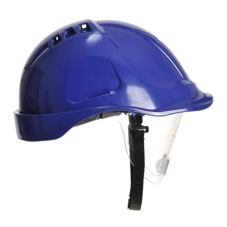Casque de chantier ventilé avec visière rétractable Bleu royal – Portwest PW55
