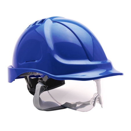 Casque de chantier ventilé avec visière rétractable Bleu royal – Portwest PW55