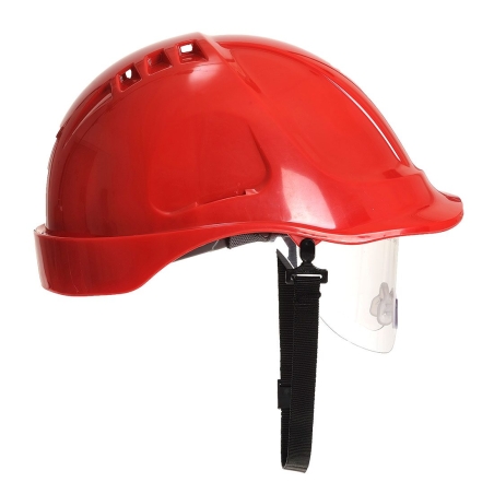 Casque de chantier ventilé avec visière rétractable Rouge – Portwest PW55