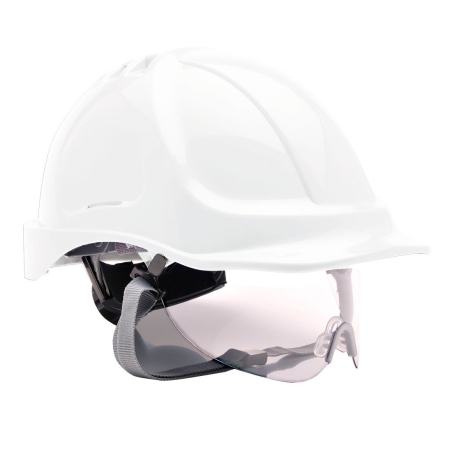 Casque de chantier ventilé avec visière rétractable Blanc – Portwest PW55