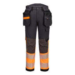Pantalon stretch haute visibilité classe 1 avec poches flottantes démontables Orange/gris métal long – Portwest EV442OMR