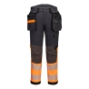 Pantalon stretch haute visibilité classe 1 avec poches flottantes démontables Orange/gris métal long – Portwest EV442OMR