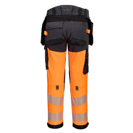 Pantalon stretch haute visibilité classe 1 avec poches flottantes démontables Orange/gris métal long – Portwest EV442OMR
