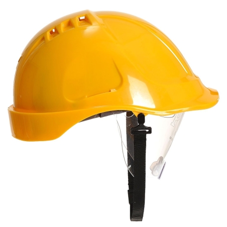 Casque de chantier ventilé avec visière rétractable Jaune – Portwest PW55