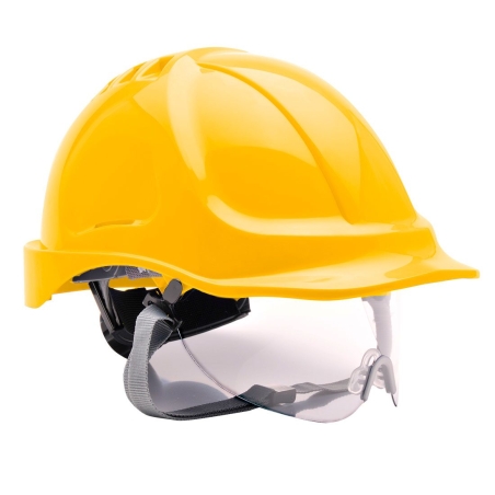 Casque de chantier ventilé avec visière rétractable Jaune – Portwest PW55