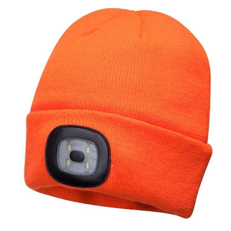 Bonnet acrylique avec éclairage LED rechargeable USB Orange – Portwest B029