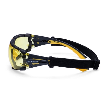 Lunettes de sécurité enveloppantes à sangle avec joint en mousse Ambre – Portwest PS28