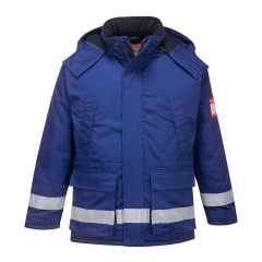 Parka hiver ignifugée antistatique haute visibilité capuche amovible Bleu royal – Portwest FR59