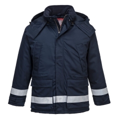 Parka hiver ignifugée antistatique haute visibilité capuche amovible Marine – Portwest FR59
