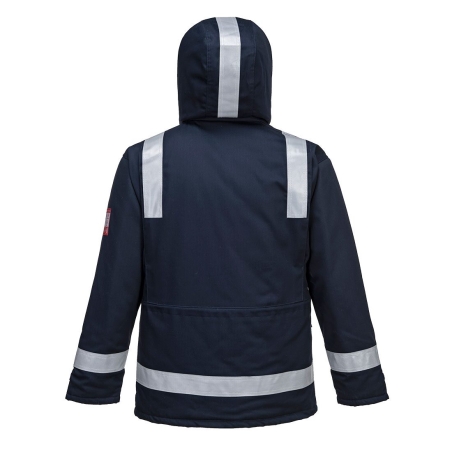 Parka hiver ignifugée antistatique haute visibilité capuche amovible Marine – Portwest FR59