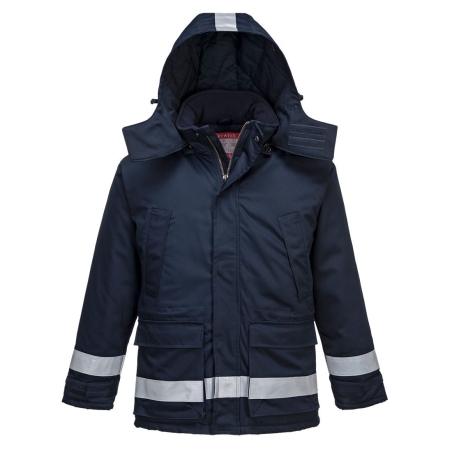 Parka hiver ignifugée antistatique haute visibilité capuche amovible Marine – Portwest FR59