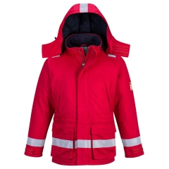 Parka hiver ignifugée antistatique haute visibilité capuche amovible Rouge – Portwest FR59