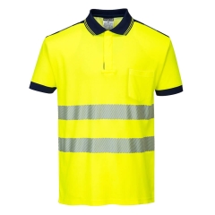 Polo haute visibilité manches courtes bandes réfléchissantes classe 2 Jaune/marine – Portwest T180