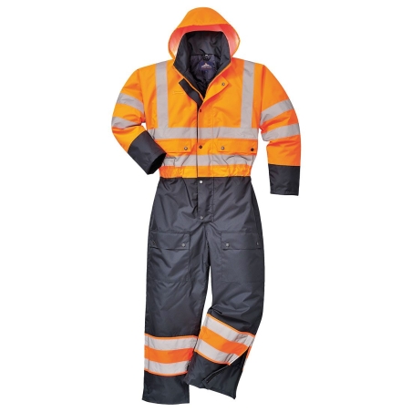 Combinaison haute visibilité matelassée contrast imperméable classe 3 Orange/marine – Portwest S485