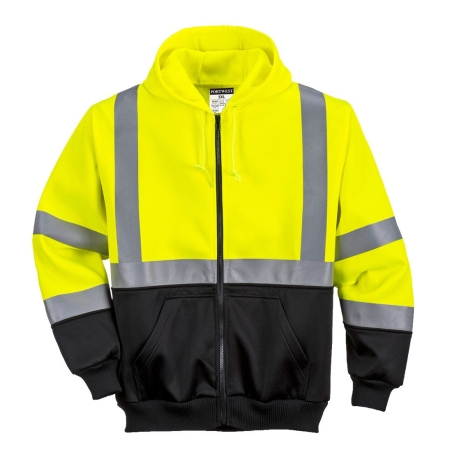Sweat zippé à capuche haute visibilité bicolore classe 2/3 Jaune/noir – Portwest B315