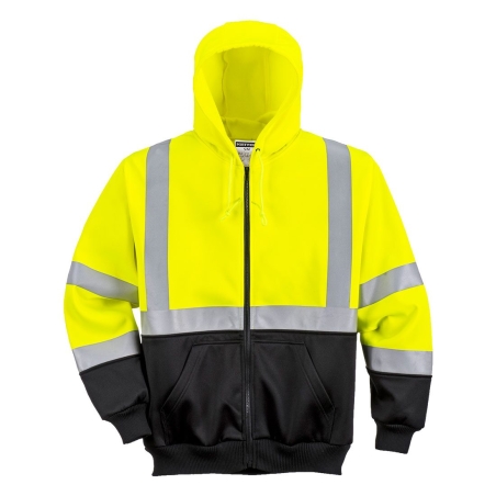Sweat zippé à capuche haute visibilité bicolore classe 2/3 Jaune/noir – Portwest B315
