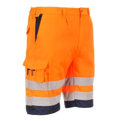 Short haute visibilité léger poly-coton jusqu'aux genoux Orange/marine – Portwest L043