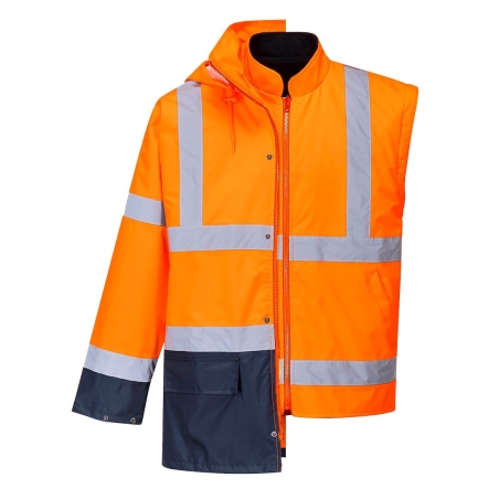 Parka 5 en 1 haute visibilité imperméable classe 3 Orange/marine – Portwest S766