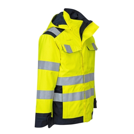 Veste de pluie doublée multirisque arc électrique Modaflame Jaune/marine – Portwest MV70