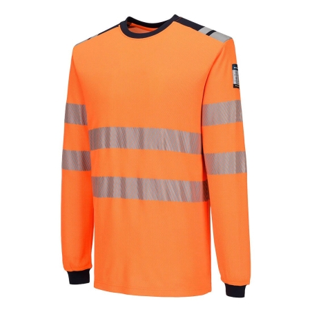Tee-shirt manches longues haute visibilité ignifugé antistatique Orange/marine – Portwest FR736