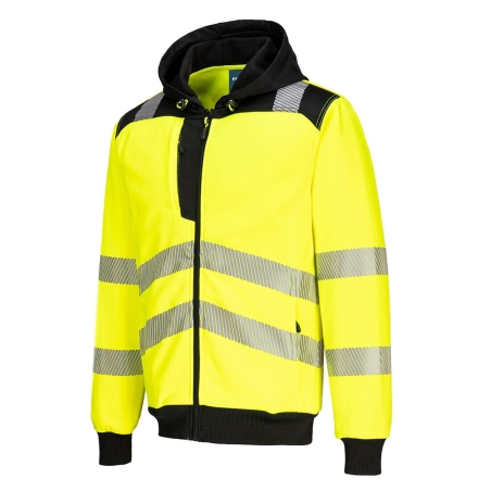 Sweat à capuche zippé haute visibilité classe 2/3 Jaune/noir – Portwest PW327