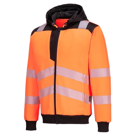 Sweat à capuche zippé haute visibilité classe 2/3 Orange/noir – Portwest PW327