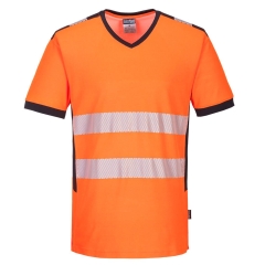 T-shirt col V haute visibilité bandes segmentées classe 2 Orange/noir – Portwest PW310