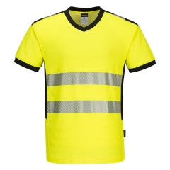T-shirt col V haute visibilité bandes segmentées classe 2 Jaune/noir – Portwest PW310