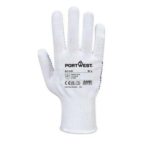 Gant tricoté sans couture enduit picots PVC Blanc/bleu – Portwest A110