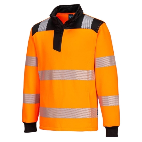 Sweat-shirt haute visibilité zippé bandes réfléchissantes classe 3 Orange/noir – Portwest PW326