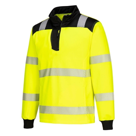 Sweat-shirt haute visibilité zippé bandes réfléchissantes classe 3 Jaune/noir – Portwest PW326