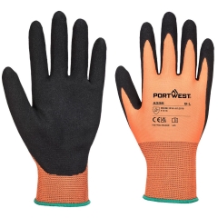 Gant nitrile sablé dextérité niveau 5 jauge 15 Orange/noir – Portwest A335