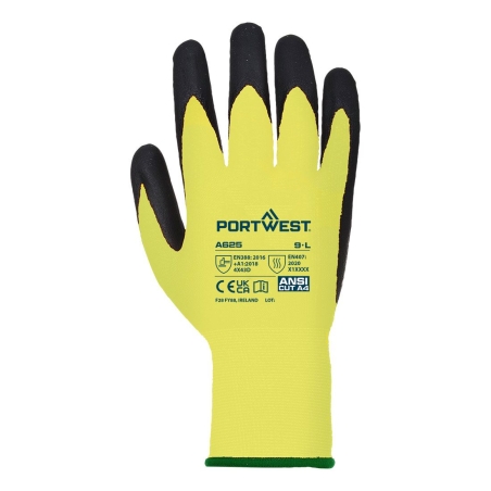 Gant anticoupure niveau D enduit PU haute visibilité Jaune/noir – Portwest A625