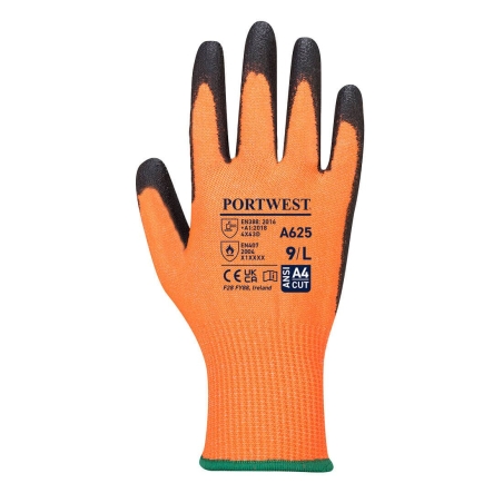 Gant anticoupure niveau D enduit PU haute visibilité Orange/noir – Portwest A625
