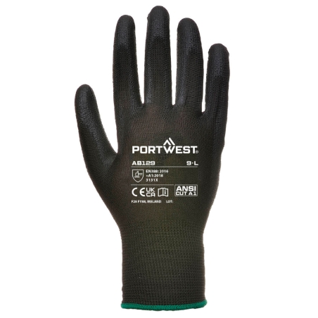 Gant paume enduit PU dextérité maximale - lot 288 paires Noir – Portwest AB129