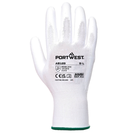 Gant paume enduit PU dextérité maximale - lot 288 paires Blanc – Portwest AB129