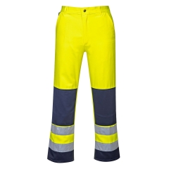 Pantalon haute visibilité Séville ceinture élastiquée polycoton Jaune/marine – Portwest TX71