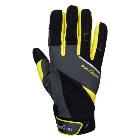 Gant anti-coupure niveau B paume cuir synthétique bande réfléchissante Noir/jaune – Portwest A774