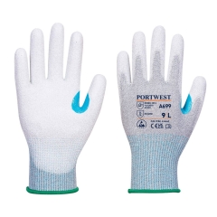 Gant paume enduite PU antistatique ESD anti-coupures niveau C Gris/blanc – Portwest A699, lot de 12 paires