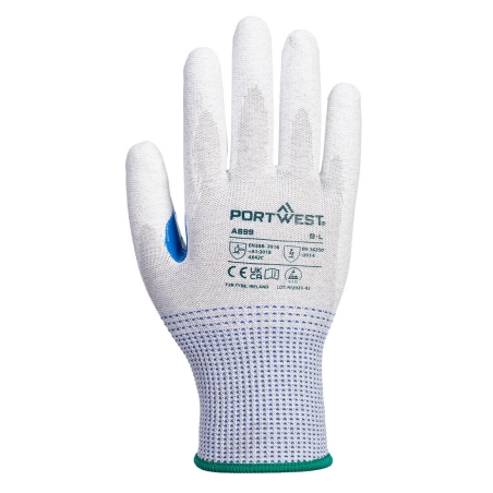 Gant paume enduite PU antistatique ESD anti-coupures niveau C Gris/blanc – Portwest A699, lot de 12 paires
