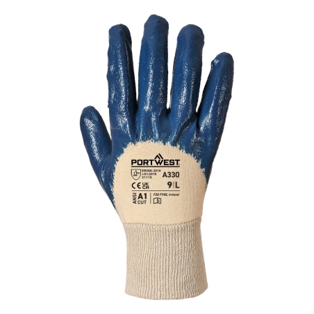 Gant nitrile dos aéré poignet tricot Marine – Portwest A330, lot de 12 paires