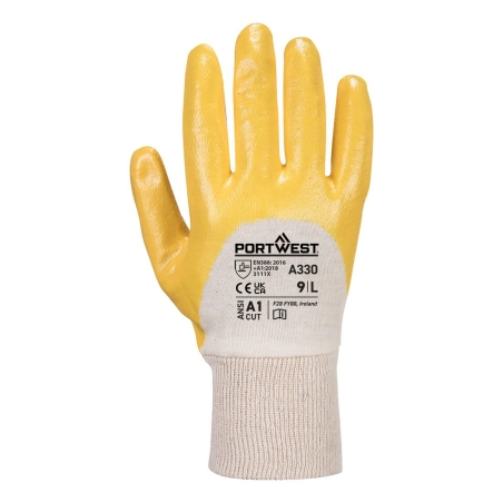 Gant nitrile dos aéré poignet tricot Jaune – Portwest A330, lot de 12 paires