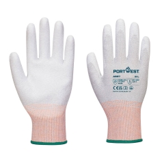 Gant paume enduite PU antistatique ESD anti-coupures niveau B Gris/blanc – Portwest A697, paquet de 12 paires