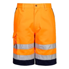 Bermuda de travail haute visibilité poly-coton Orange/marine – Portwest E043